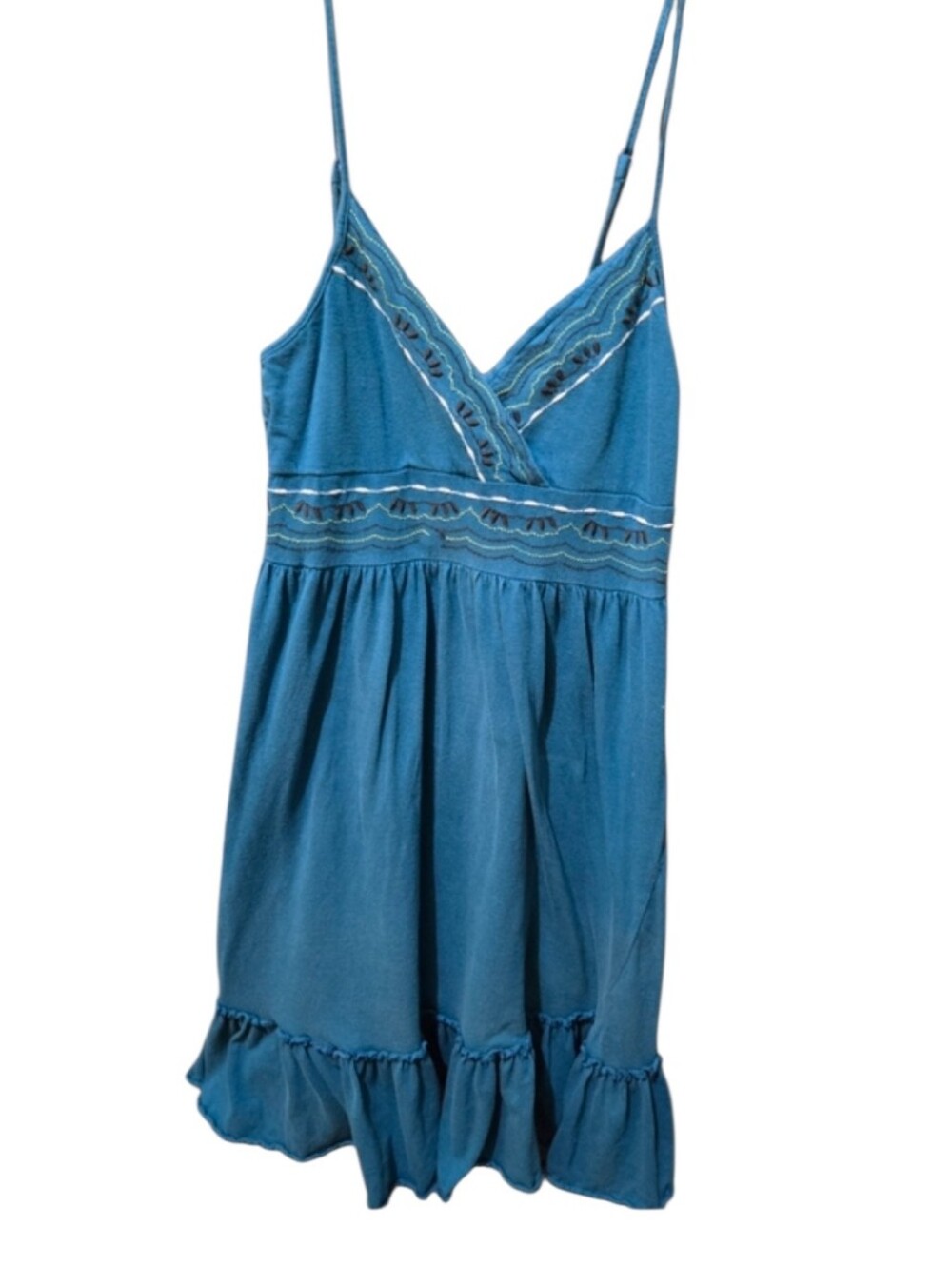Energie Blue Embroidered Cami Sundress Size Small 100% Cotton Smocked Back